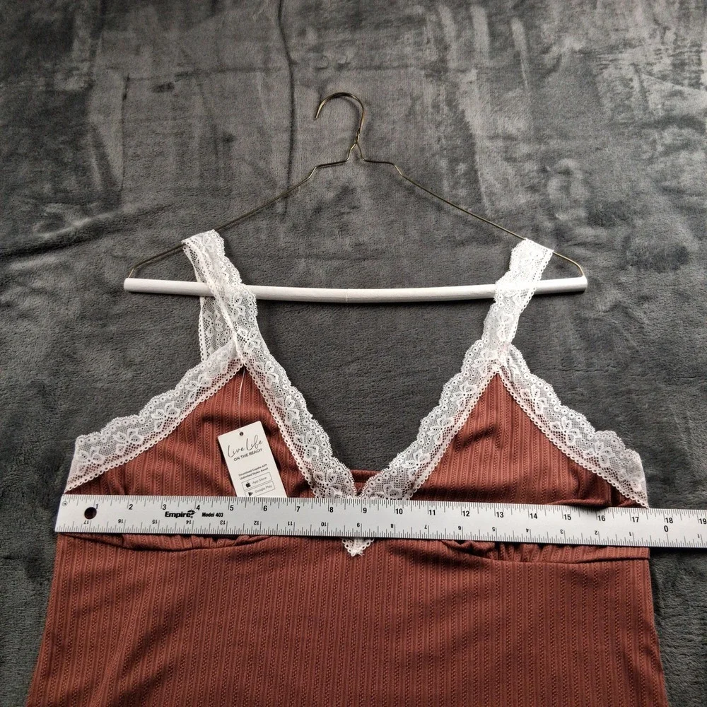 NWT Cupshe Pajama Set  XL Terracotta Ribbed Lace Trim Cami and Pants Loungewear